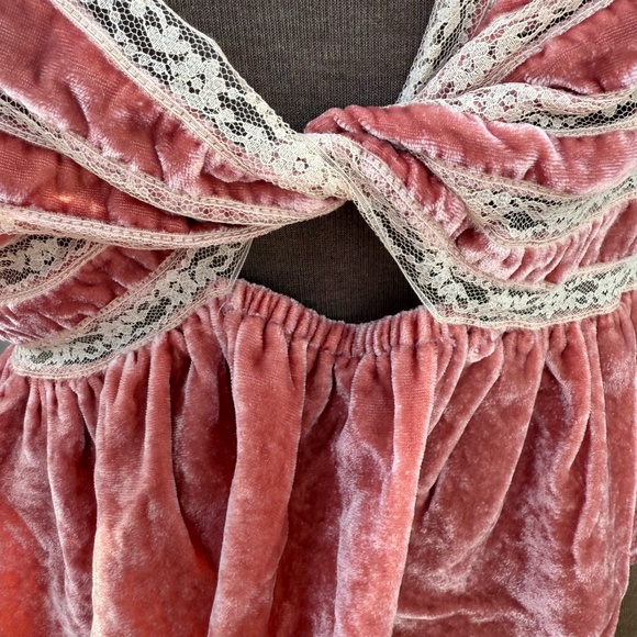Free People Yours Truly Velvet Peplum Lace Trim Blouse in Blush - Picture 8 of 9